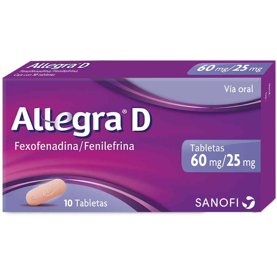Allegra D 60/25Mg Tabletas Caja X10Tab Sanofi Fexofenadina Fenilefrina