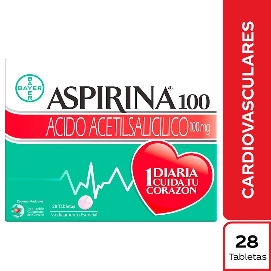 Aspirina 100mg Tableta Caja x28Tab. BAYER Ácido Acetilsalicílico