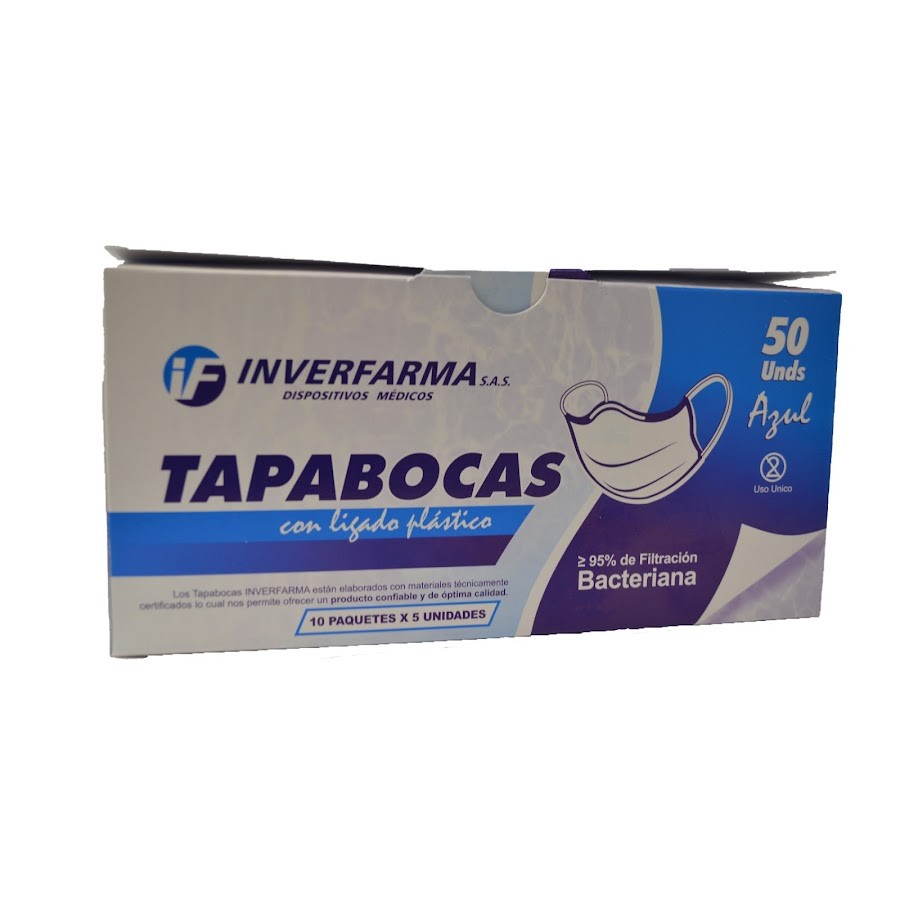 Tapaboca Adulto Inverfarma Color Azul Caja x 50Und