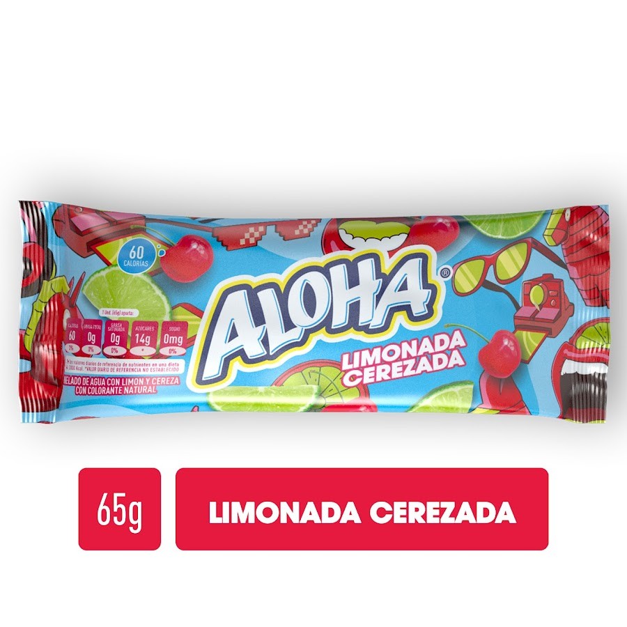 Paleta de Agua Aloha Limonada Cereza Crem Helado x65gr