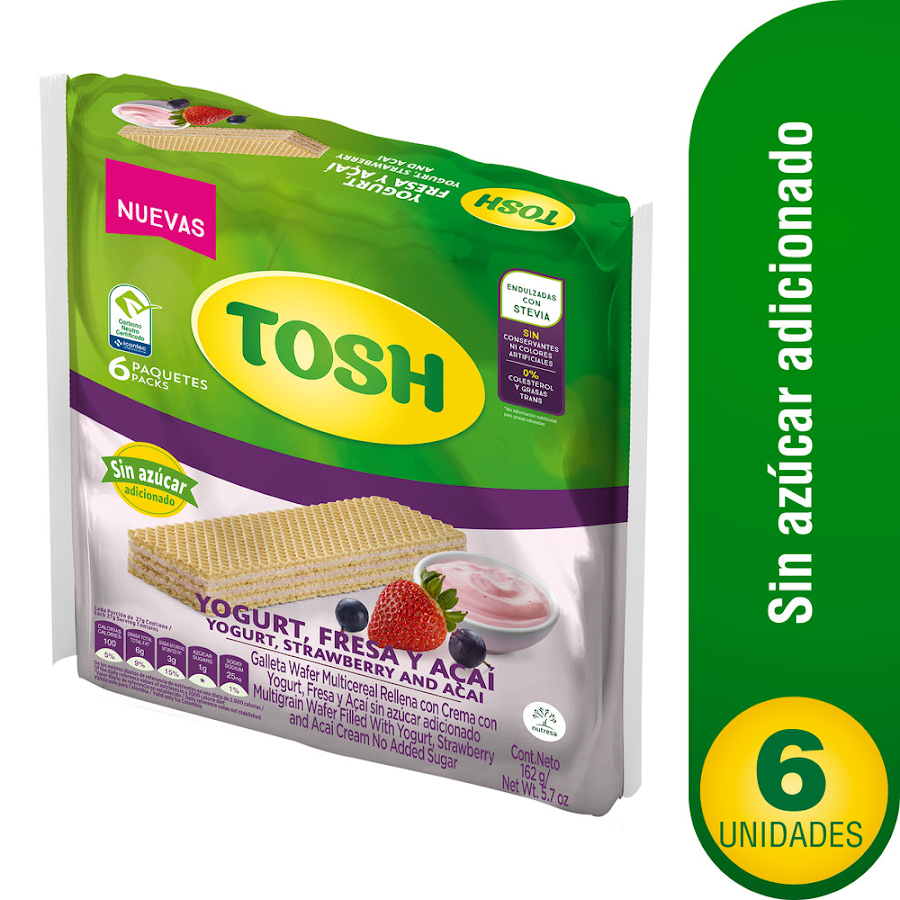 Galleta TOSH Wafer Fresa Acai Bolsa X6Und