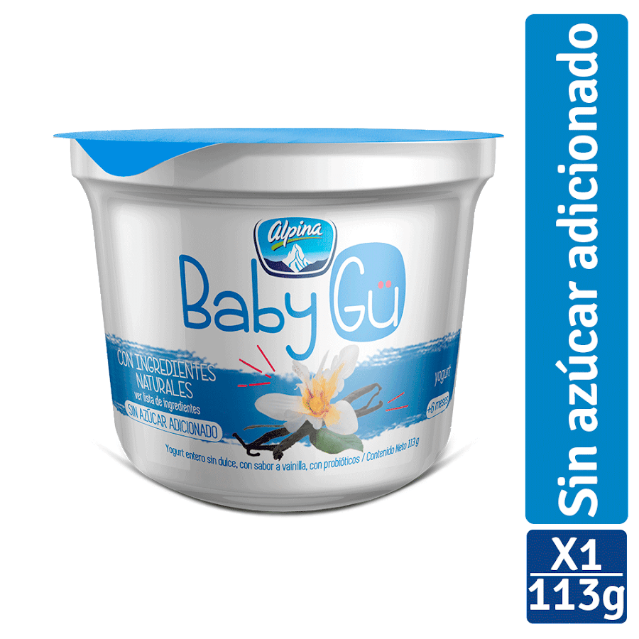 Yogurt Natural Baby Gu Alpina Sabor a Vainilla +6Meses Sin Azucar x 113Gr