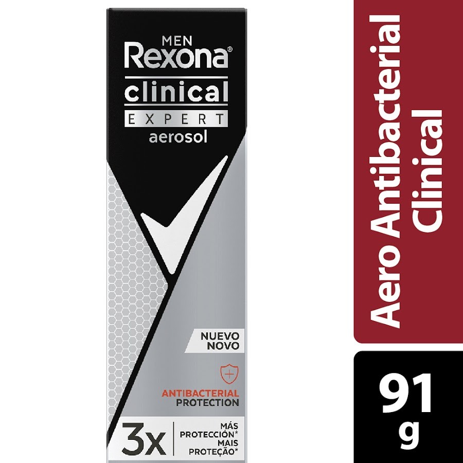 Desodorante Rexona Clinical Hombre Expert Antibacterial Aerosol x 91Gr