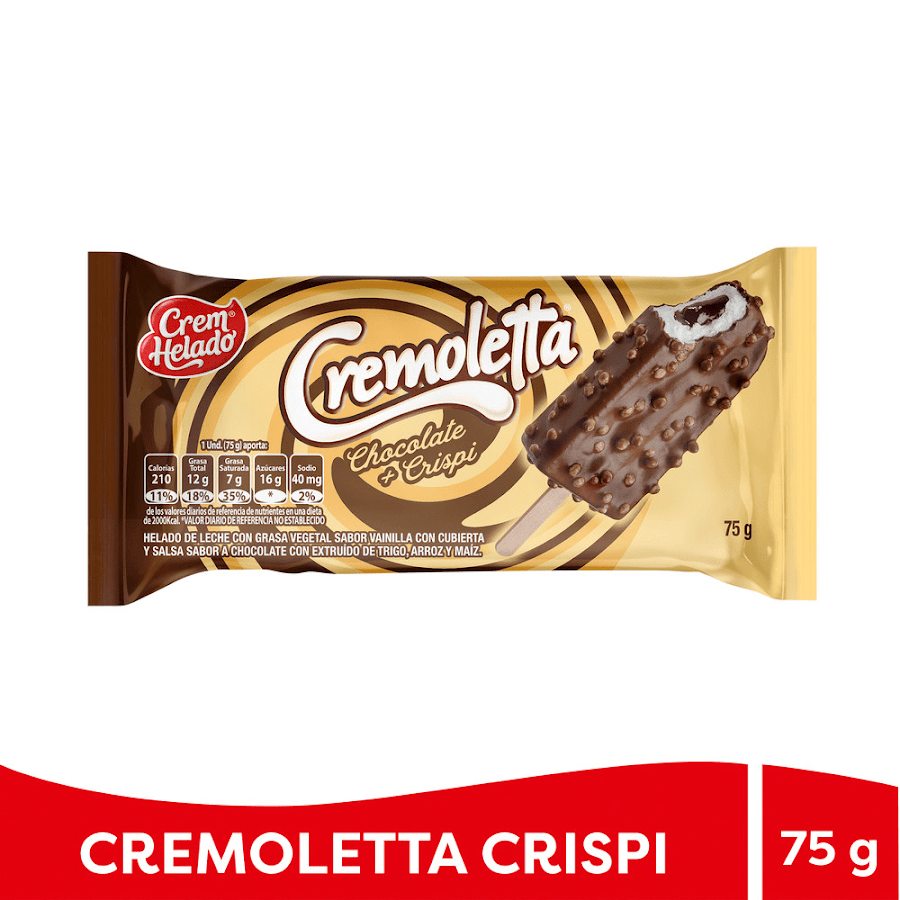 Paleta Cremoletta Sabor Chocolate + Crispi x75gr