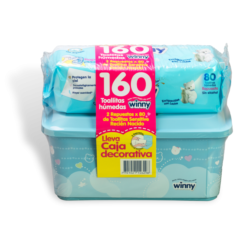 TOALLAS HÚMEDAS WINNY SESITIVE RECIEN NACIDOX160UND GRATIS CAJA
