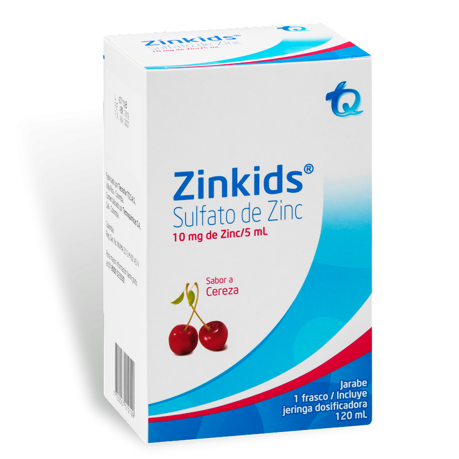 Zinkids Cereza 10mg/5ml Jarabe Frasco x120ml. TQ Sulfato de Zinc