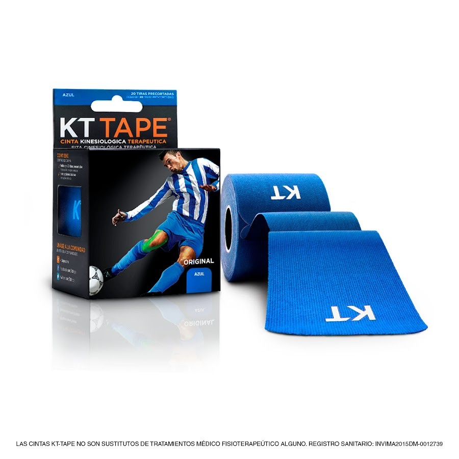 CINTA KT TAPE DEPORTIVA ELÁSTICA ALGODON AZUL PRE CORTADA X20TIRAS