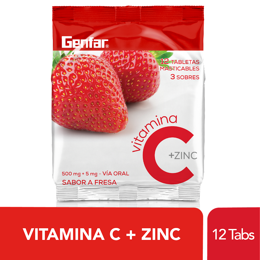 Fracción Vitamina C + Zinc 500Mg Genfar Sabor a Fresa Sobre x 12Und