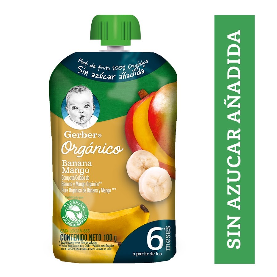 Compota Gerber Organico Sabor Platano Mango Pouch x 100Gr