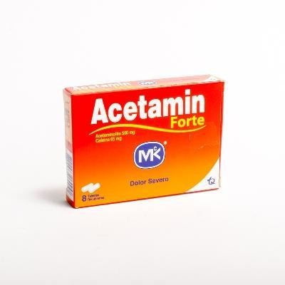 Acetaminofén FORTE MK 500mg Cafeína 65mg Tabletas Caj. x8Tab.