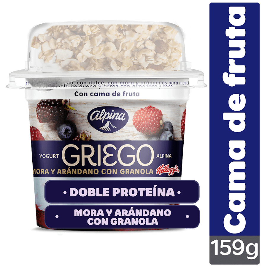 Yogurt Griego Cama de Frutas Mora y Arándano con Granola x159gr