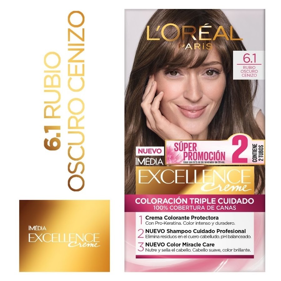 OFERTA L´OREAL EXCELLENCE CREME RUBIO OSCURO CENIZA 6.1 PROM.E.X2TUB