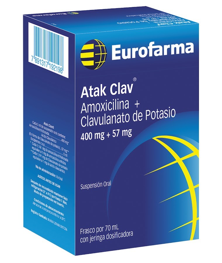 Atak Clav Amoxicilina 400Mg Clavlanato de Potasio 57Mg Eurofarma Frasco x 70Ml