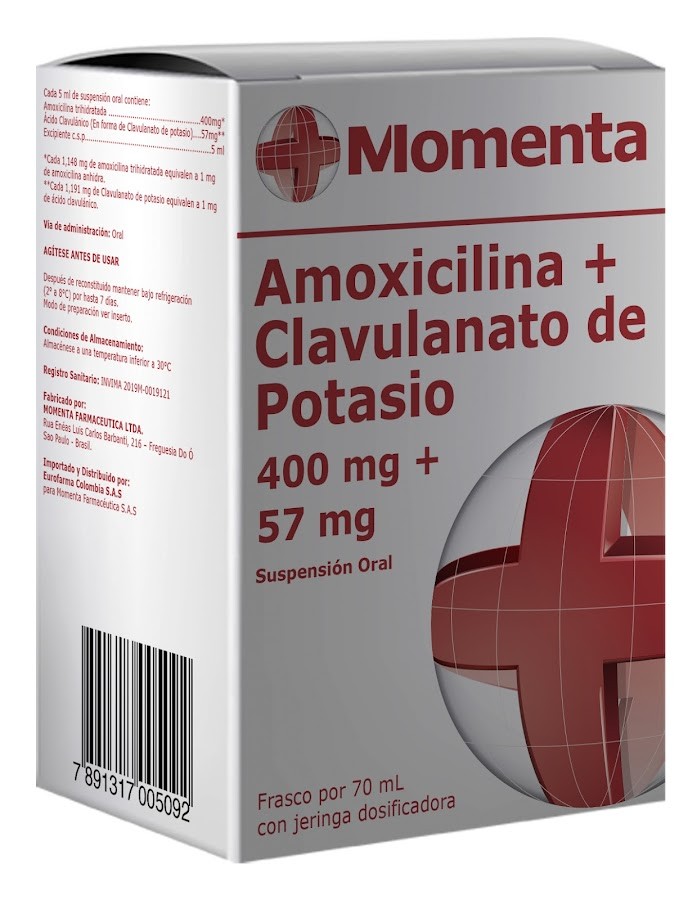 Amoxicilina 400Mg Clavlanato de Potasio 57Mg Momenta Frasco x 70Ml