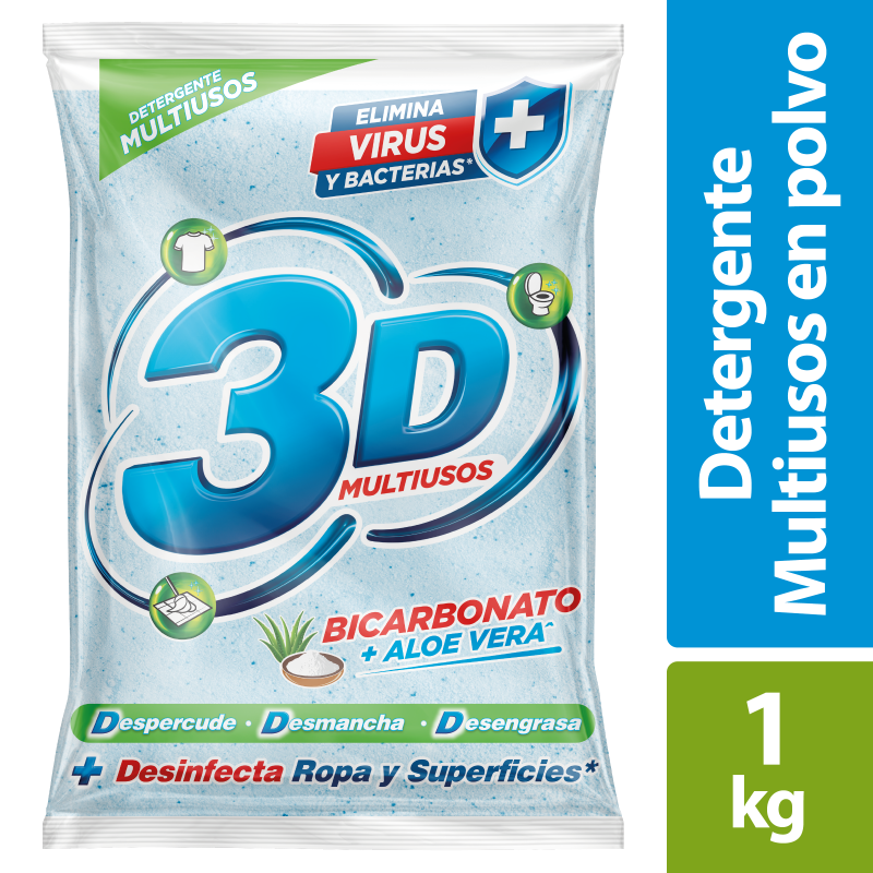 Detergente 3D Multiusos Bicarbonato Y Aloe Vera X 1000g