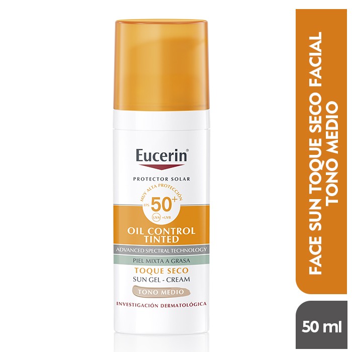 Protector Solar Eucerin FPS+50 Oil Control Tinted Toque Seco  Tono Medio x50ml