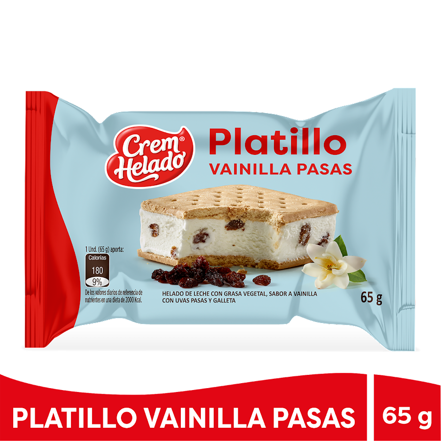 HELADO CREM HELADO PLATILLO VAINILLA PASAS X65G.