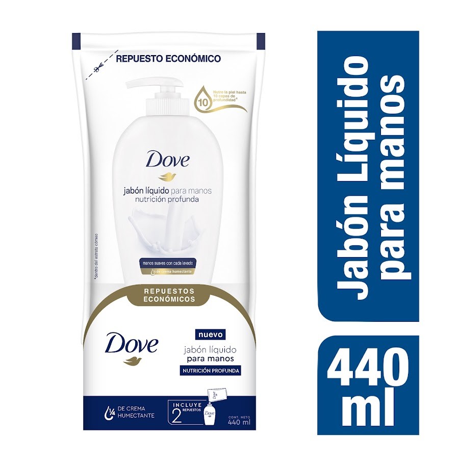 Jabon Liquido Para Manos DOVE Nutricion Profunda Repuesto Económico x 440 ml