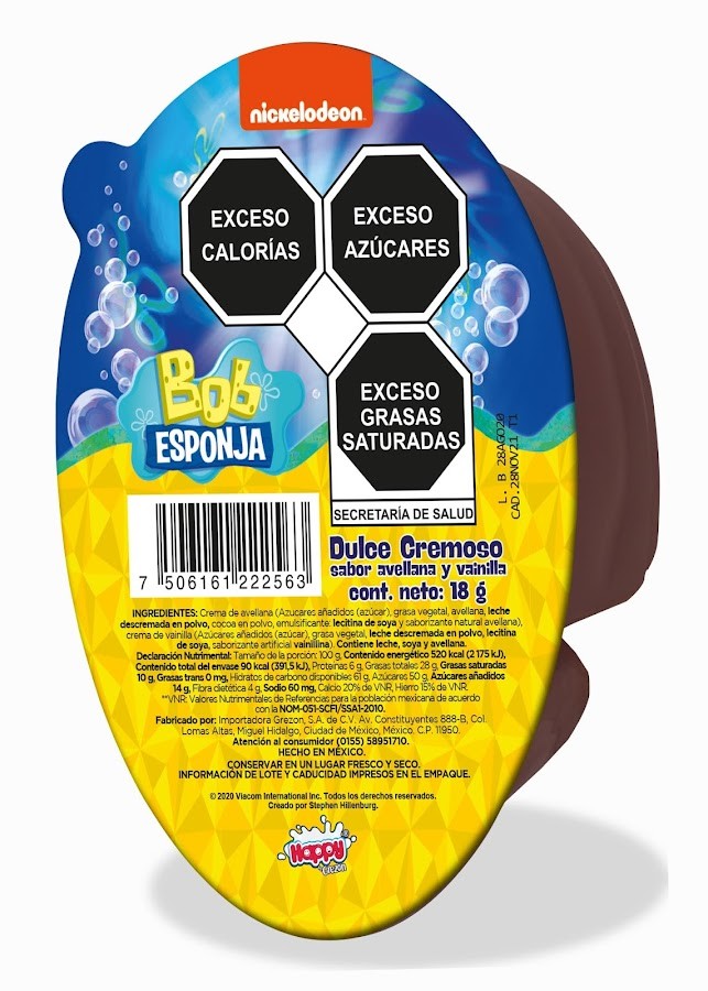Dulce Cremoso De Avellana Y Vainilla Bob Esponja - Incluye sorpresa x 18g