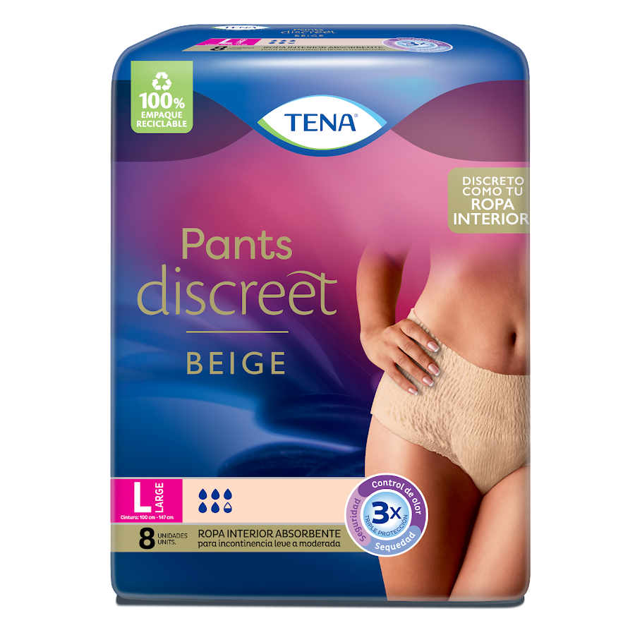 Tena Pants Discreet Color Beige Talla L x8 unds