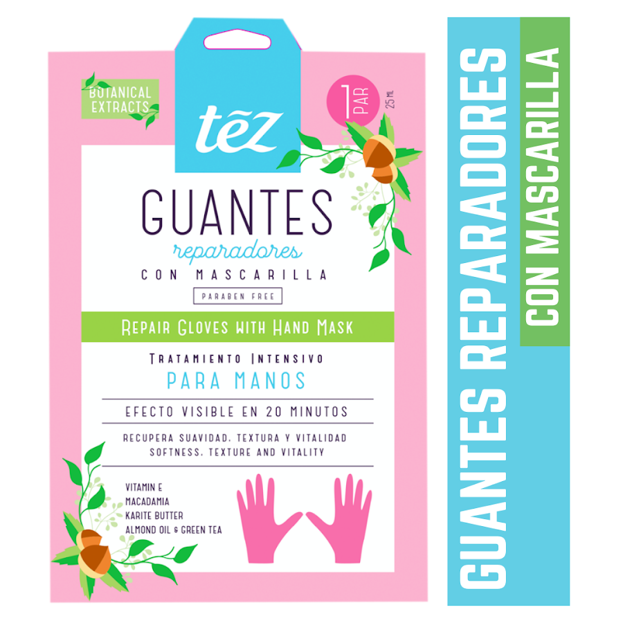 Guantes Tez Anti edad Con Mascarilla Para Manos Anti Stress X80Ml.