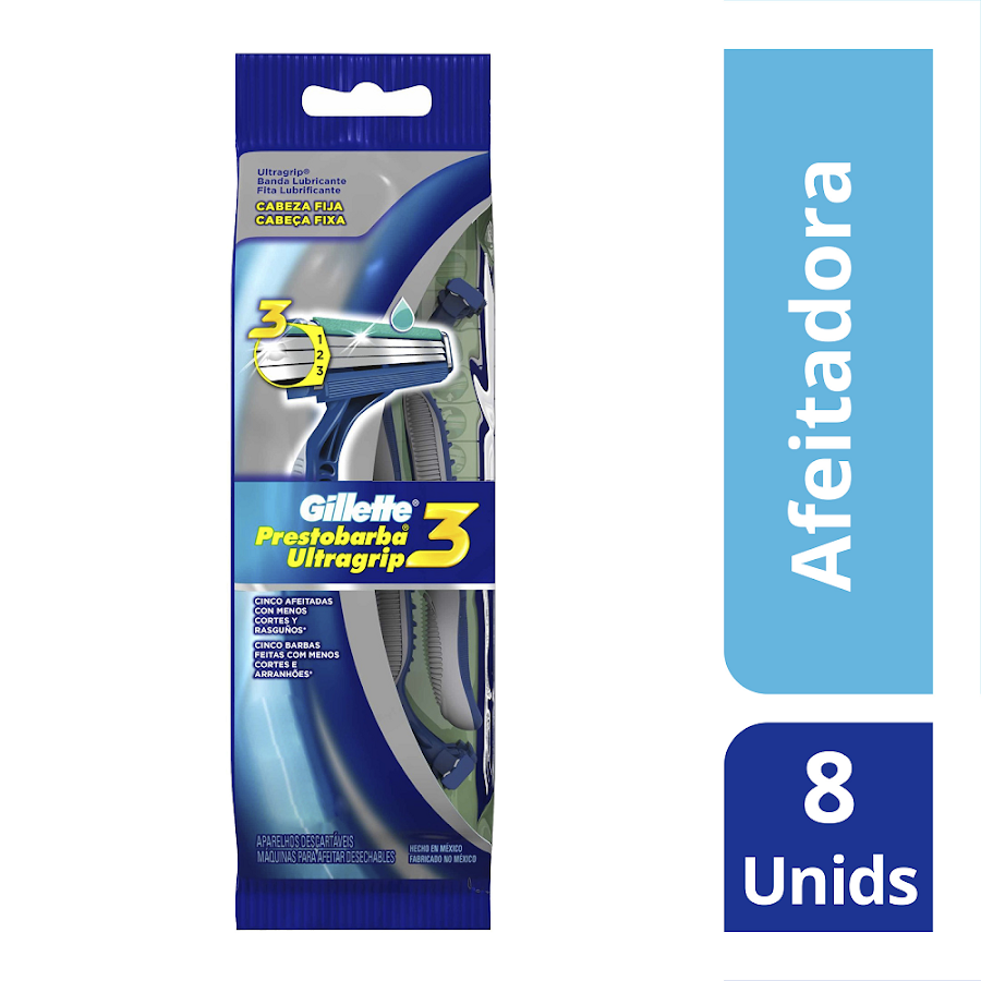 Máquinas Para Afeitar Desechables Gillette Prestobarba UltraGrip3 8 Und