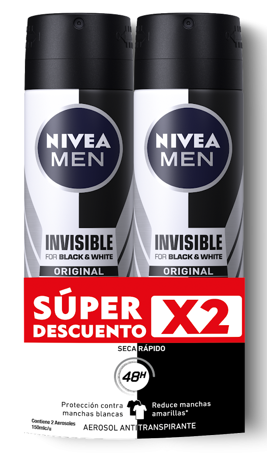Oferta Desodorante Nivea Men Invisible Balck & White Aerosol x 2Uni/150Ml c/u