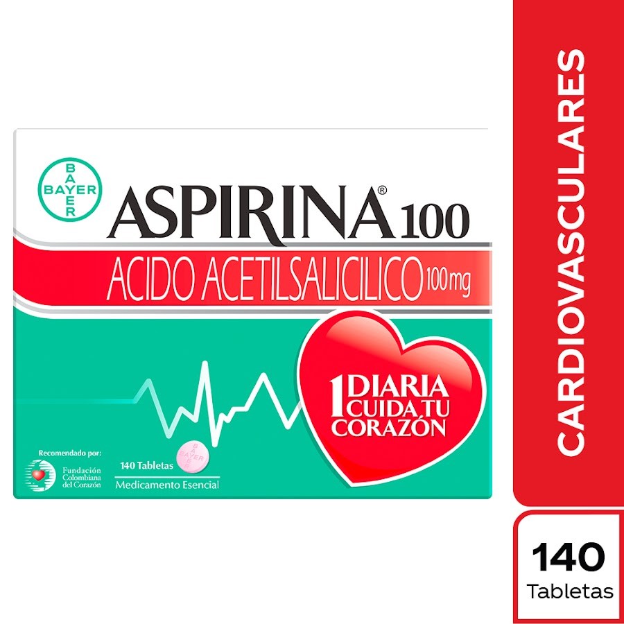 Aspirina 100mg Tableta Caja x140Tab. BAYER Ácido Acetilsalicílico
