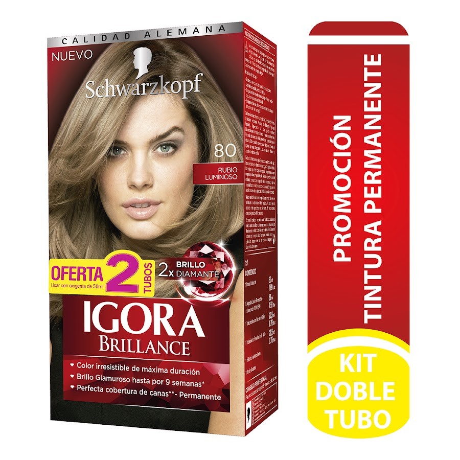 TINTE IGORA BRILLANCE RUBIO LUMINOSO 80 X50ML X 2