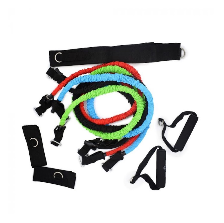 Banda de resistencia 10pz 150libras con manilares y. bolsa para transporte