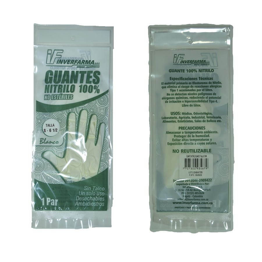 Guantes de Nitrilo Inverfarma Talla S Blanco x 1Par