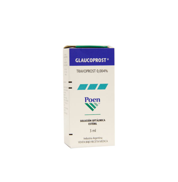 Glaucoprost Travoprost  Poen Frasco x 3 ml, reducción de la presión intraocular