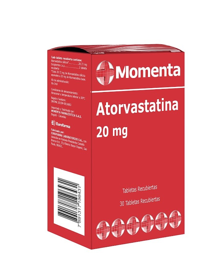 Atorvastatina Eurofarma Momenta Caja x20MG x30 Tabletas