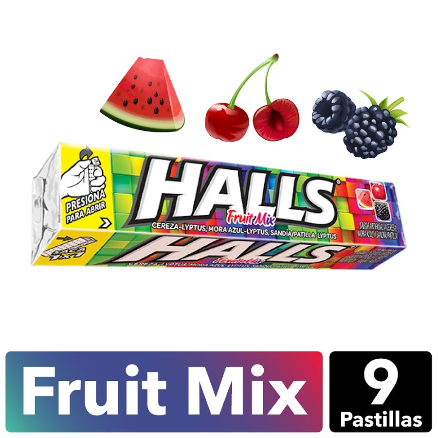 Menta HALLS Fruit Mix Barra x9Pas.