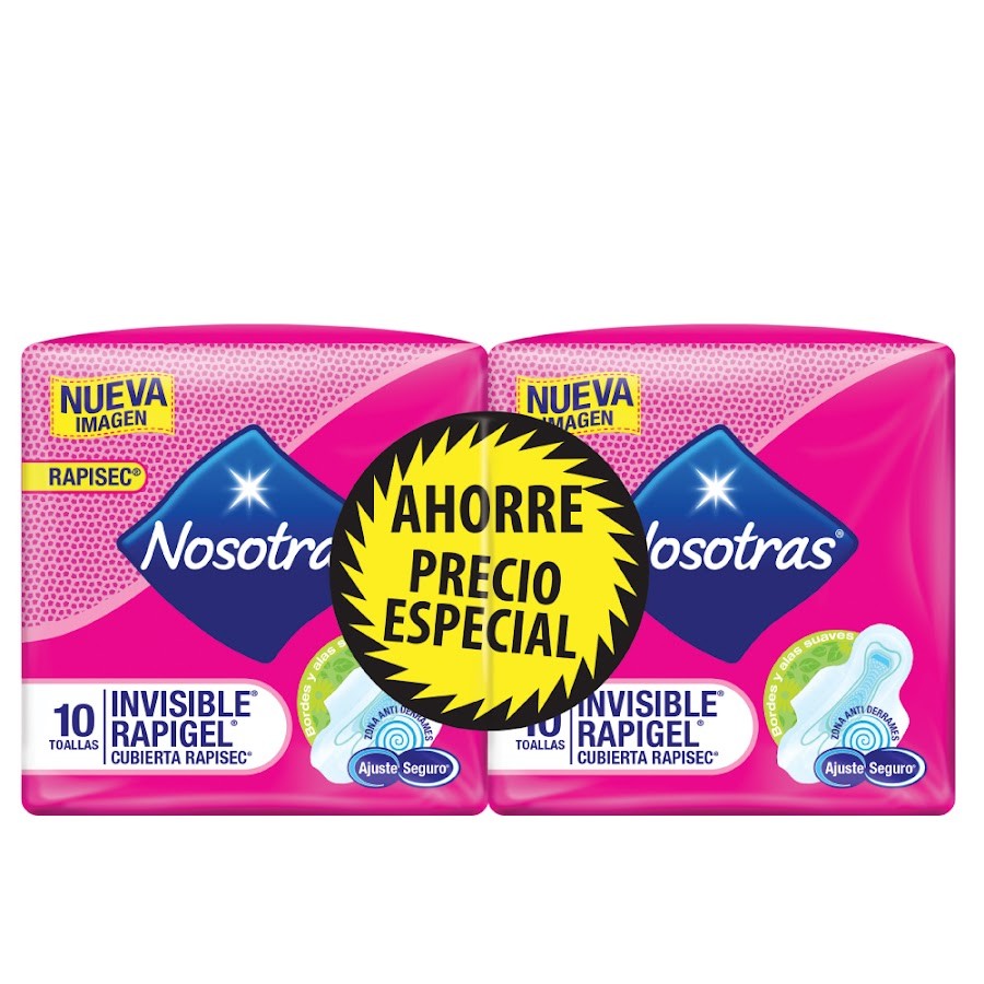 Oferta Toallas Intimas NOSOTRAS Invisible Rapigel 10+10 Pr.Esp.x20Und