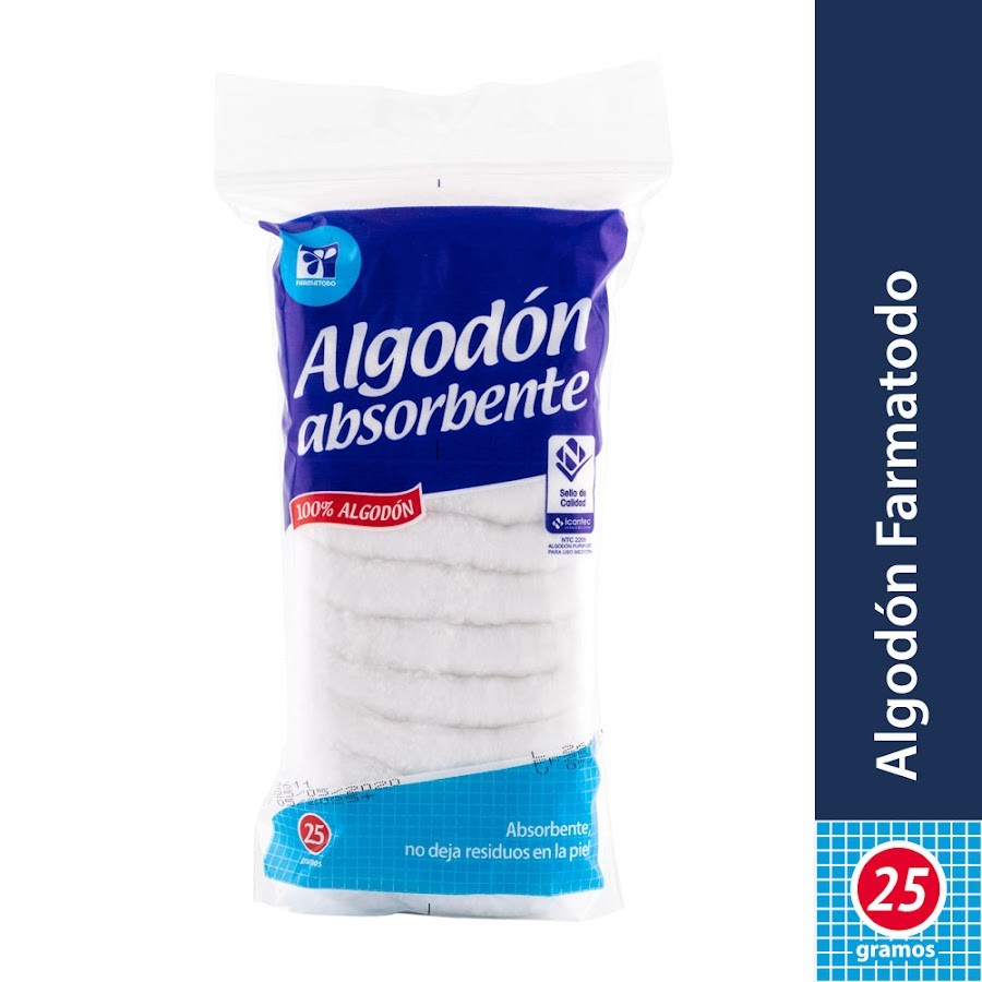 Algodón Farmatodo Absorbente Zig-Zag Paquete X25G.