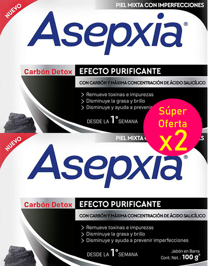 Oferta Jabon Asepxia Carbon Detox x 2Und de 100gr