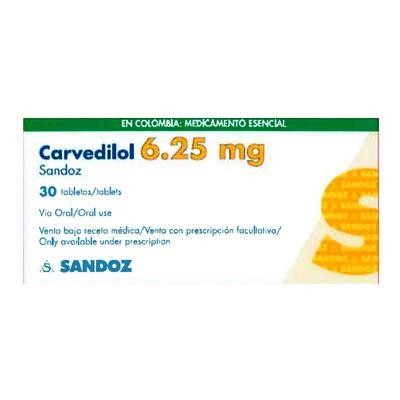 CARVEDILOL SANDOZ 6.25MG TABLETAS CAJA X30TAB
