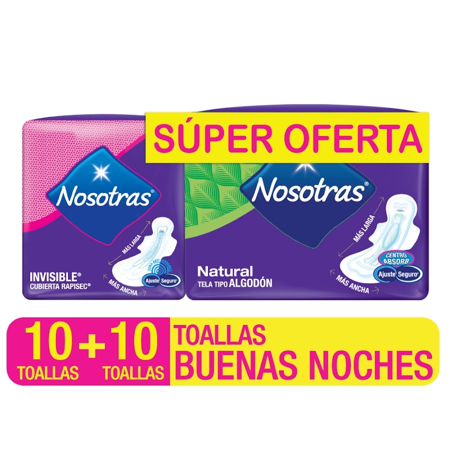 Oferta Toallas Intimas NOSOTRAS Buenas Noches 10+10 Pr.Esp. x2Und
