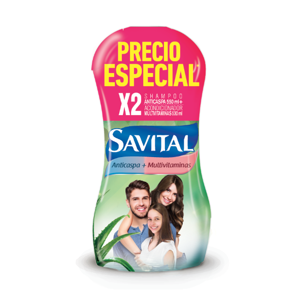 Oferta Shampoo Savital Anticaspa x 550Ml + Acondicionador Savital x 530Ml