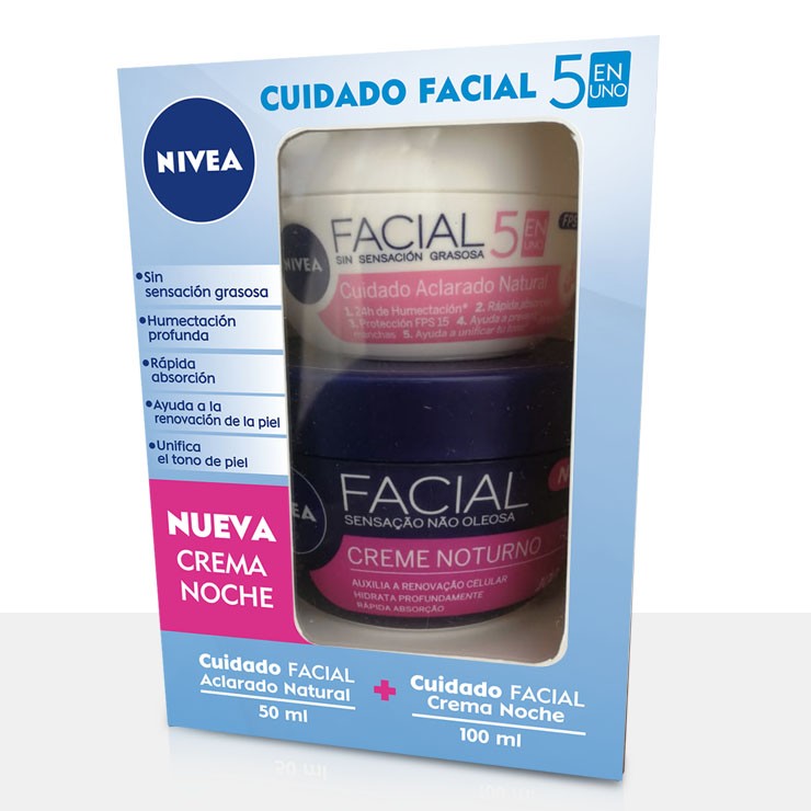 $Oferta Crema Nivea Facial Aclarado Noche x 100Ml + Crema Facial Aclarado Natural x 50Ml