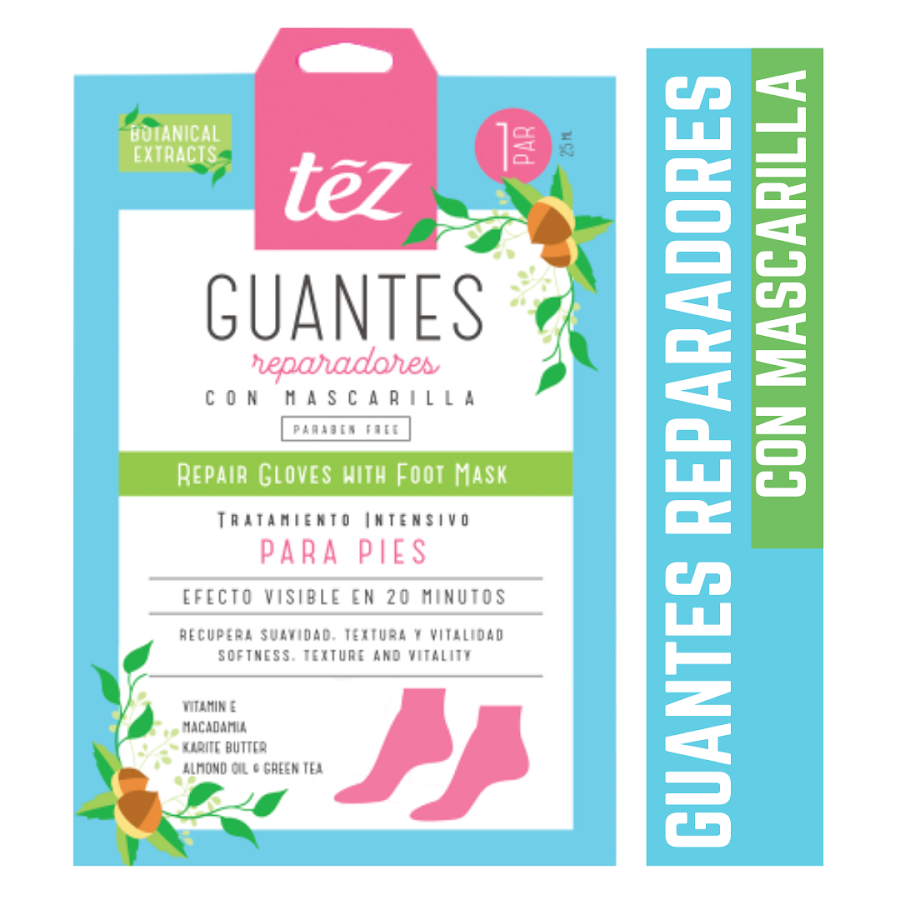 Guantes Tez Anti edad Con Mascarilla Para Pies Anti Stress X80Ml.