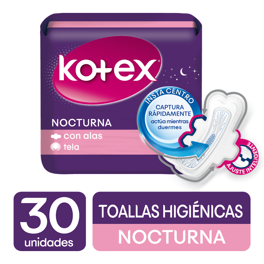 Toallas Higiénicas Kotex Nocturna Con Alas x 30Und