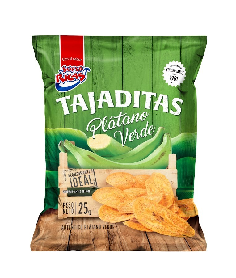 Pasabocas Super Ricas Tajaditas Platano Verde x 25Gr