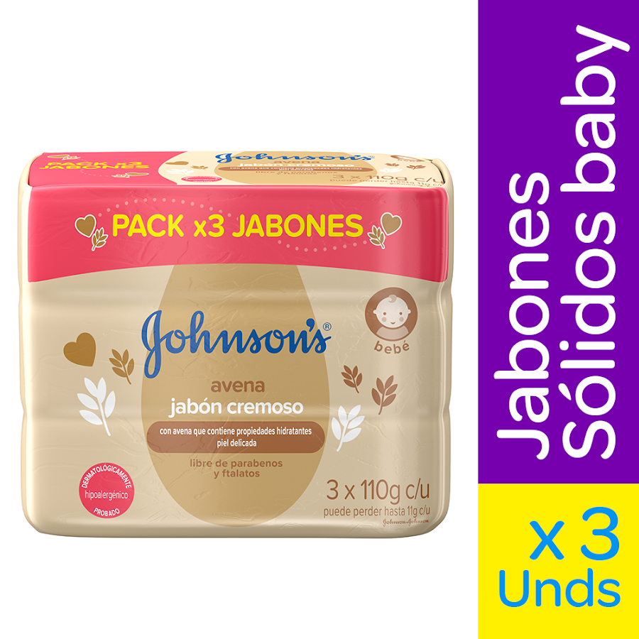 Jabón Johnson's Baby en Barra Avena Paq x3 Uni x 110Gr