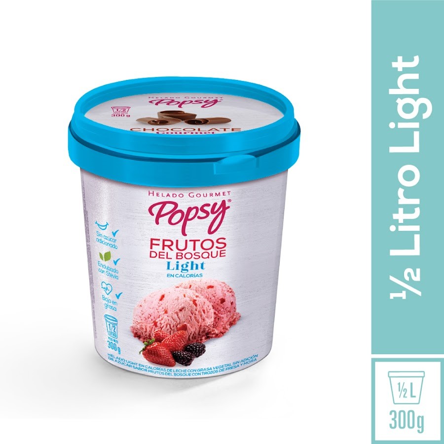 Helado Popsy Frutos del Bosque Light 4 porciones x 1/2 Litro/300Gr