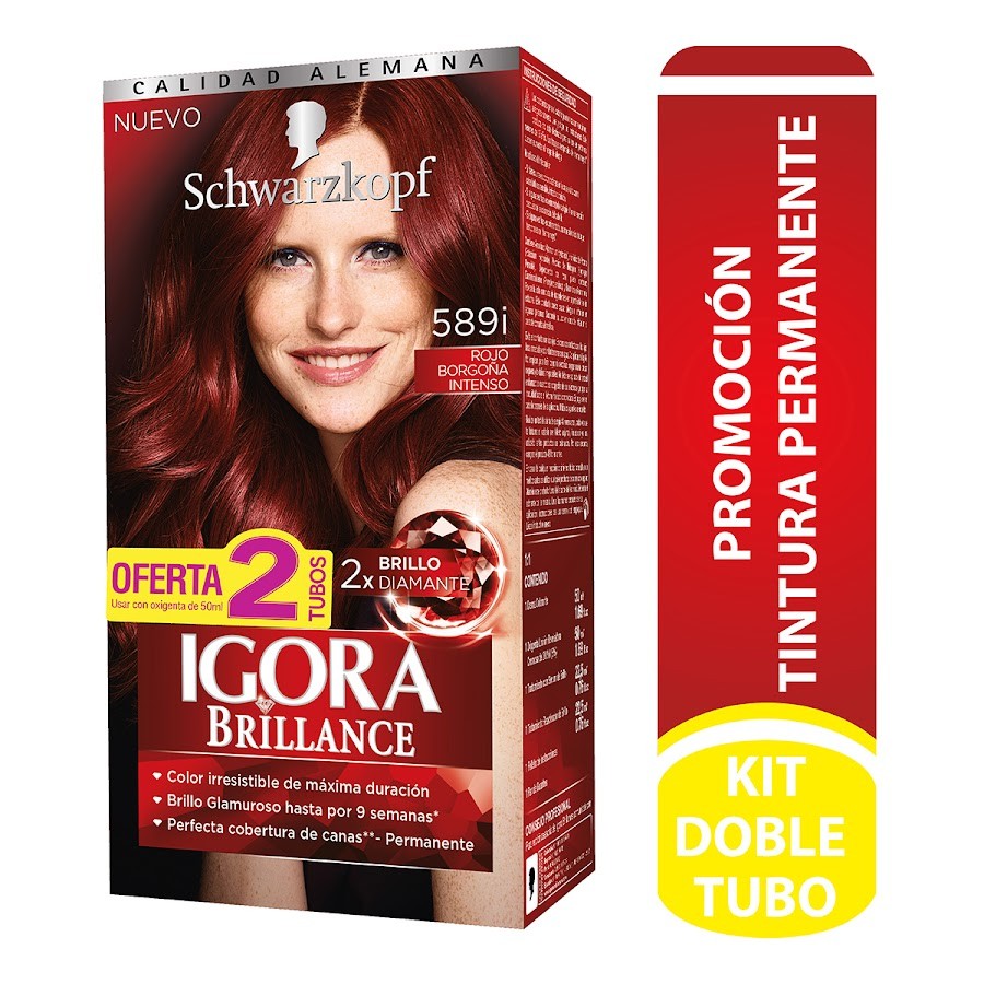 TINTE IGORA BRILLANCE PERMAENTE ROJO BORGONA INTENSO 589I X50ML X2
