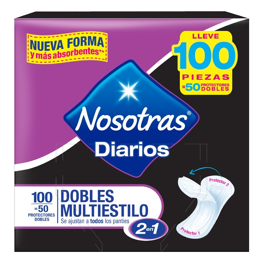 PROTECTOR NOSOTRAS DIARIOS DOBLES MULTIESTILO 2 EN 1 X100UND