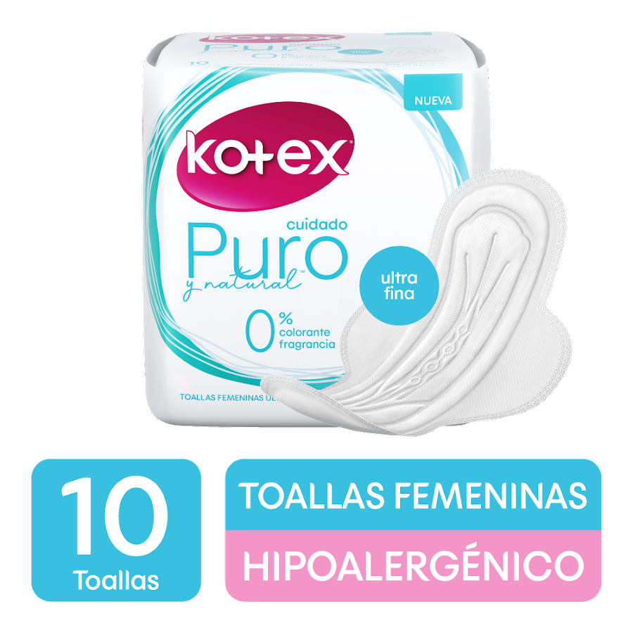 Toallas Higiénicas Kotex Cuidado Puro y Natural x 10Und