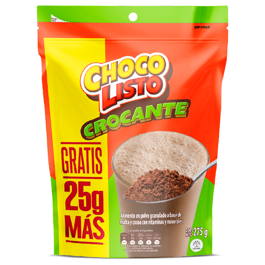 $Leche Achocolatada Chocolisto Crocante extracontenido x 275 gramos
